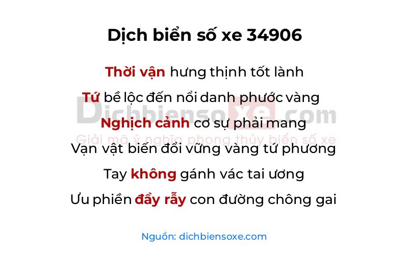 Dịch thơ biển số 34906