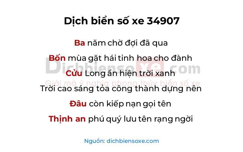 Dịch thơ biển số 34907