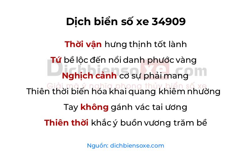 Dịch thơ biển số 34909