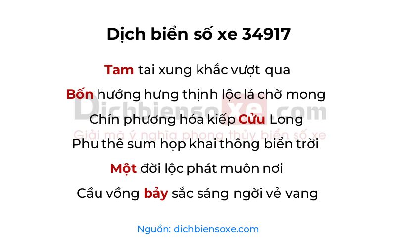 Dịch thơ biển số 34917