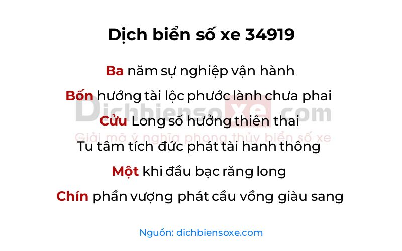 Dịch thơ biển số 34919