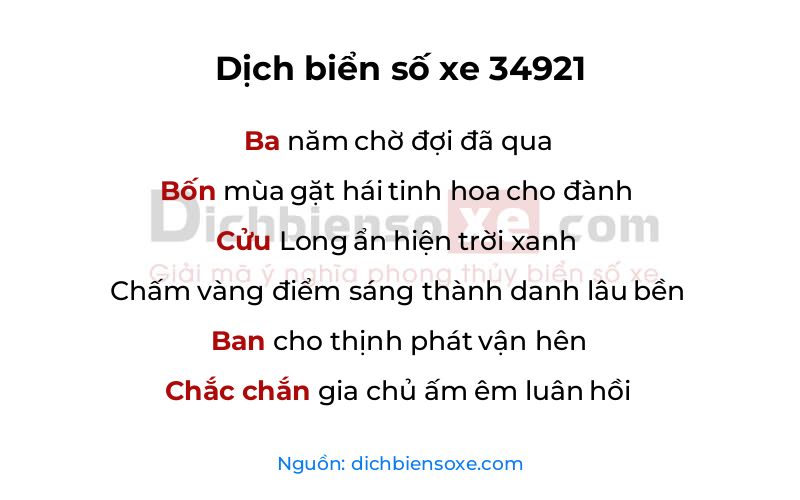 Dịch thơ biển số 34921