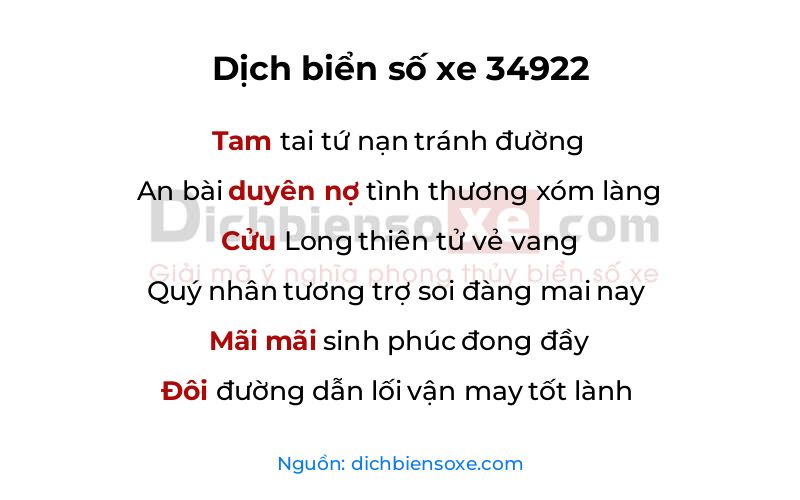 Dịch thơ biển số 34922