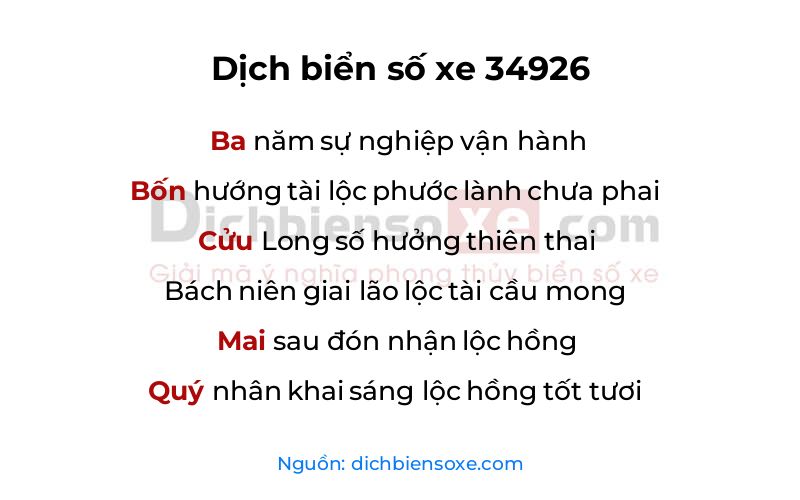 Dịch thơ biển số 34926
