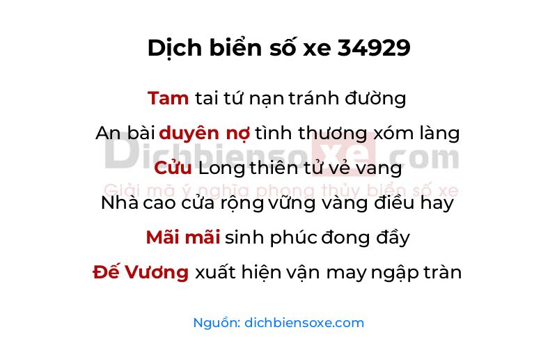 Dịch thơ biển số 34929