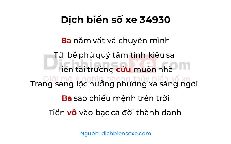 Dịch thơ biển số 34930