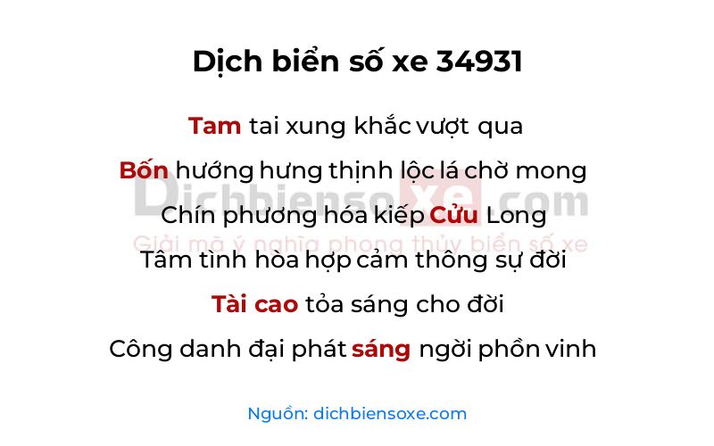 Dịch thơ biển số 34931