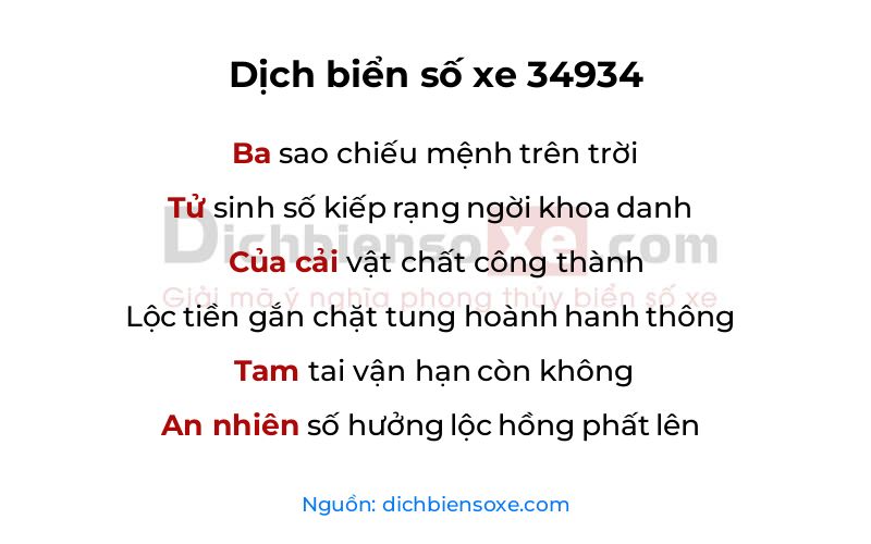 Dịch thơ biển số 34934