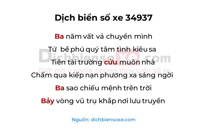 Dịch thơ biển số 34937