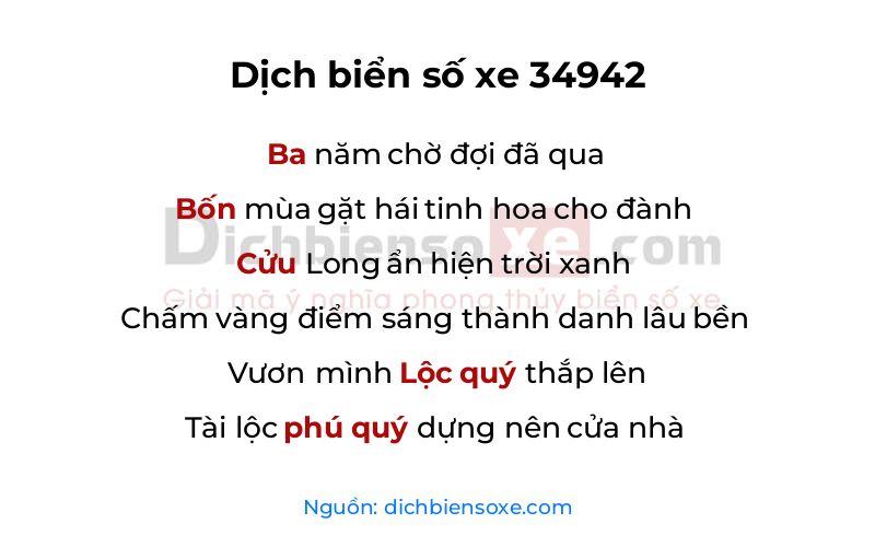 Dịch thơ biển số 34942