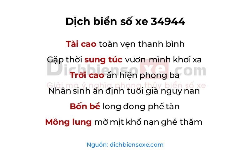 Dịch thơ biển số 34944