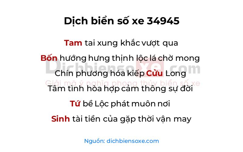 Dịch thơ biển số 34945