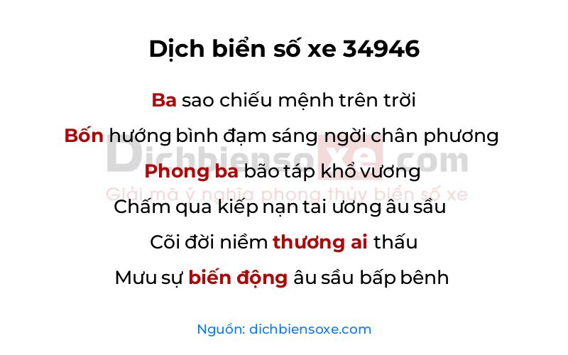 Dịch thơ biển số 34946