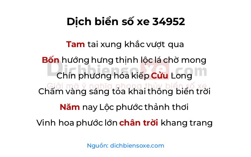 Dịch thơ biển số 34952