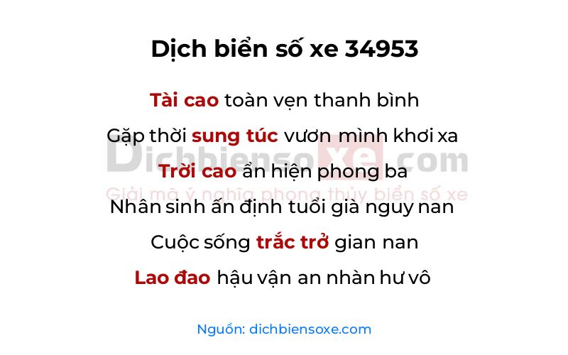 Dịch thơ biển số 34953
