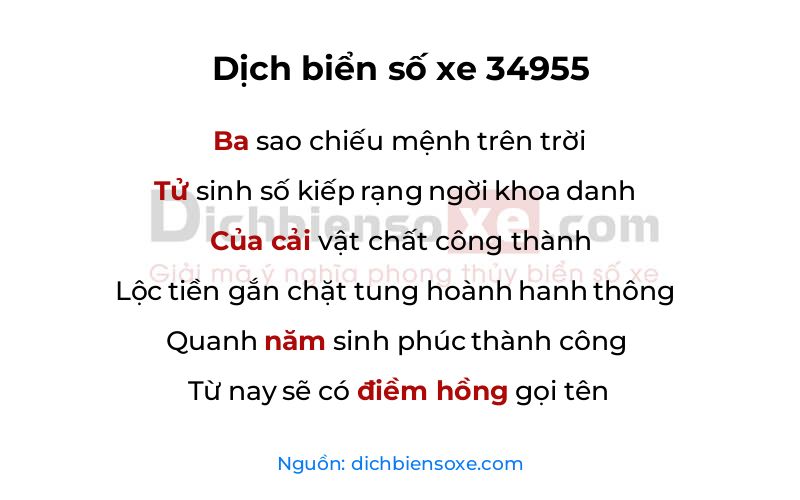 Dịch thơ biển số 34955
