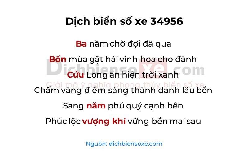 Dịch thơ biển số 34956