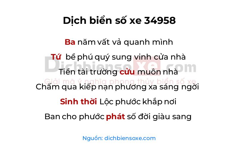 Dịch thơ biển số 34958