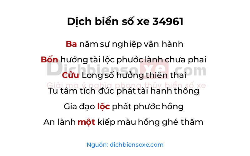 Dịch thơ biển số 34961