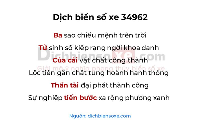 Dịch thơ biển số 34962