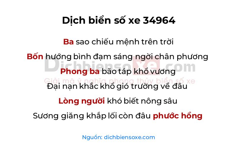 Dịch thơ biển số 34964