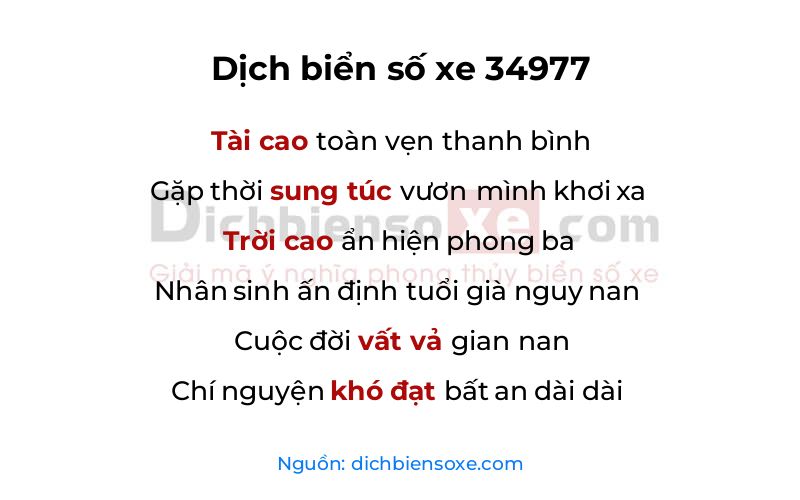 Dịch thơ biển số 34977