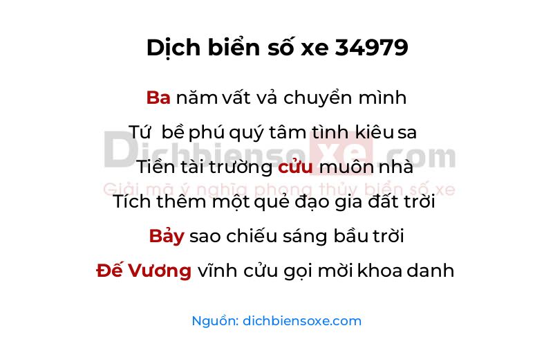 Dịch thơ biển số 34979