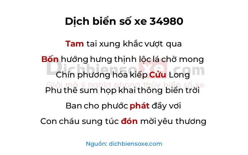 Dịch thơ biển số 34980