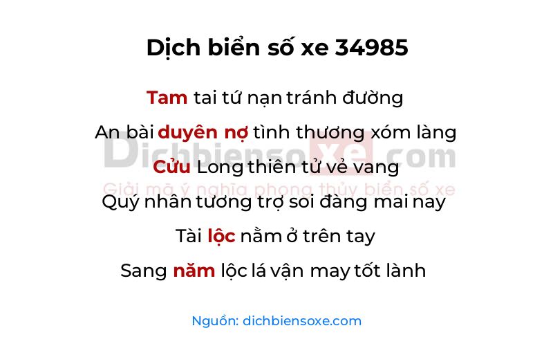 Dịch thơ biển số 34985