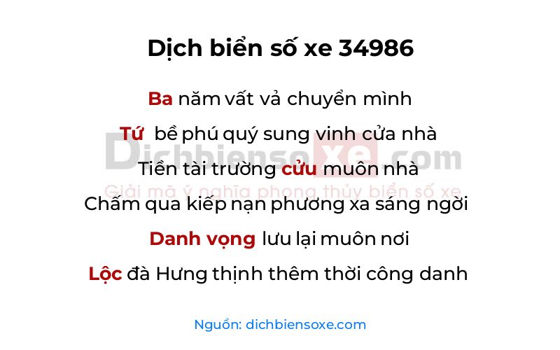 Dịch thơ biển số 34986