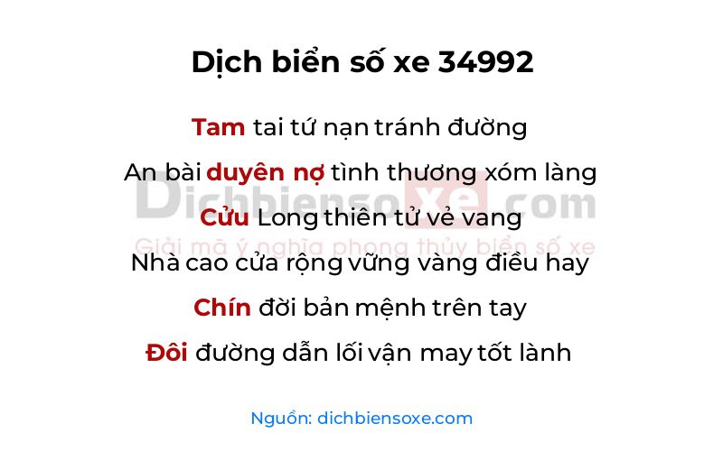 Dịch thơ biển số 34992