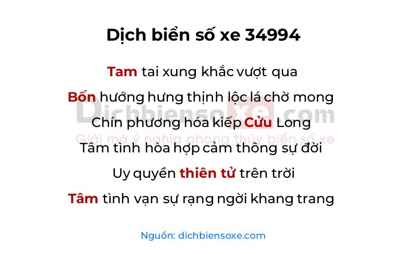 Dịch thơ biển số 34994