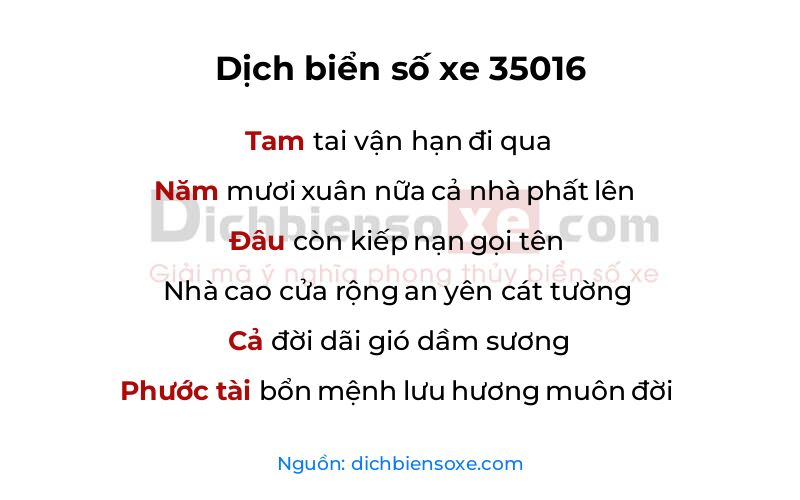 Dịch thơ biển số 35016