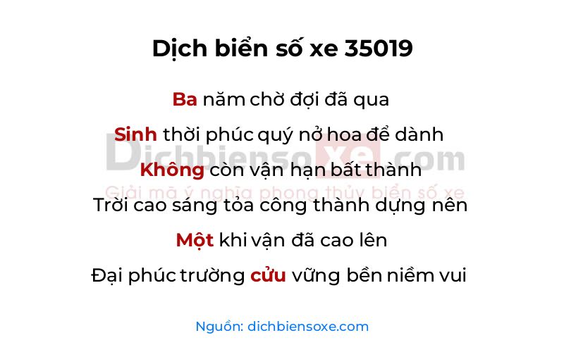 Dịch thơ biển số 35019