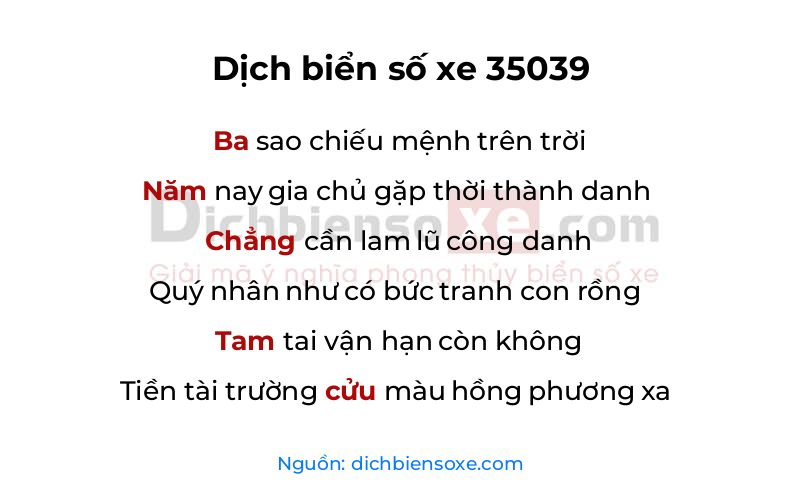 Dịch thơ biển số 35039