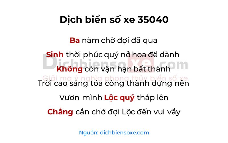 Dịch thơ biển số 35040