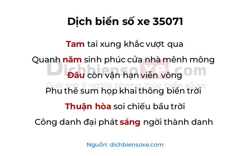 Dịch thơ biển số 35071
