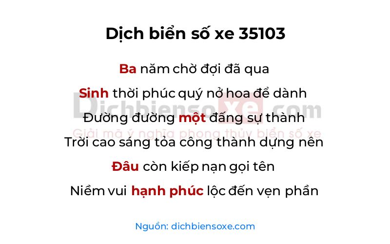 Dịch thơ biển số 35103