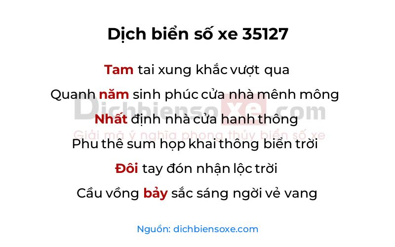Dịch thơ biển số 35127
