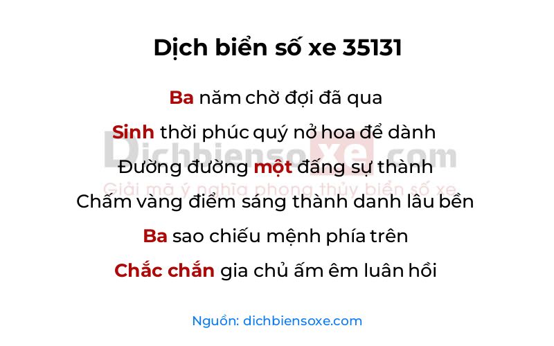 Dịch thơ biển số 35131