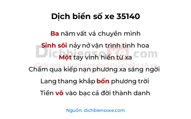 Dịch thơ biển số 35140