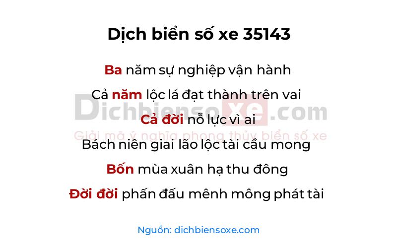 Dịch thơ biển số 35143