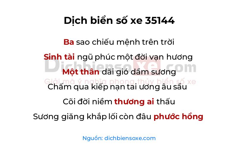 Dịch thơ biển số 35144