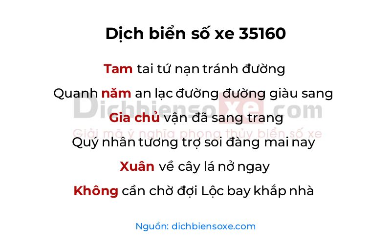 Dịch thơ biển số 35160