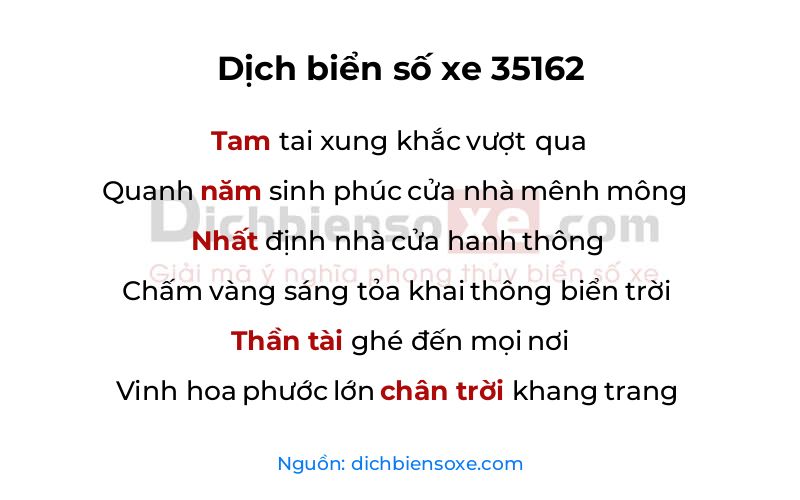 Dịch thơ biển số 35162
