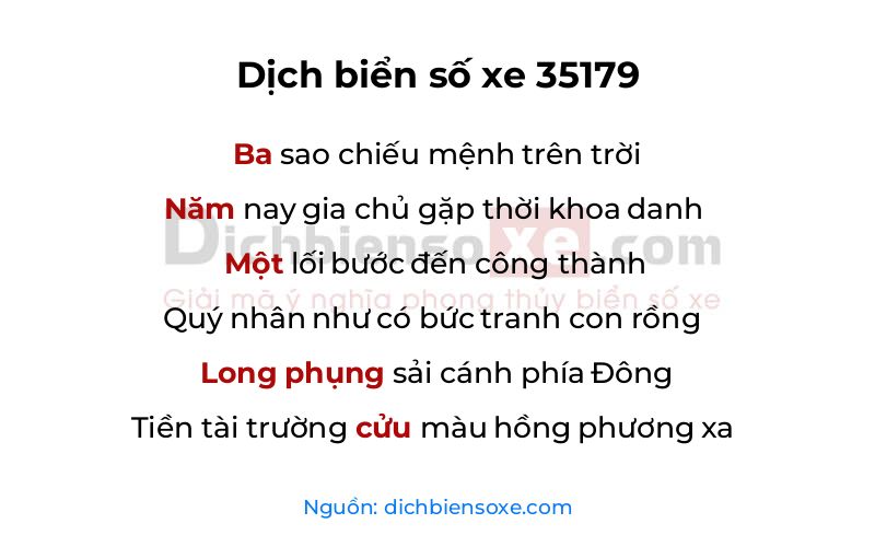 Dịch thơ biển số 35179