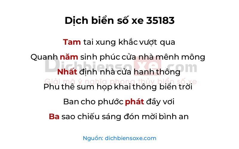 Dịch thơ biển số 35183