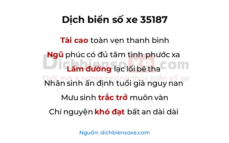 Dịch thơ biển số 35187