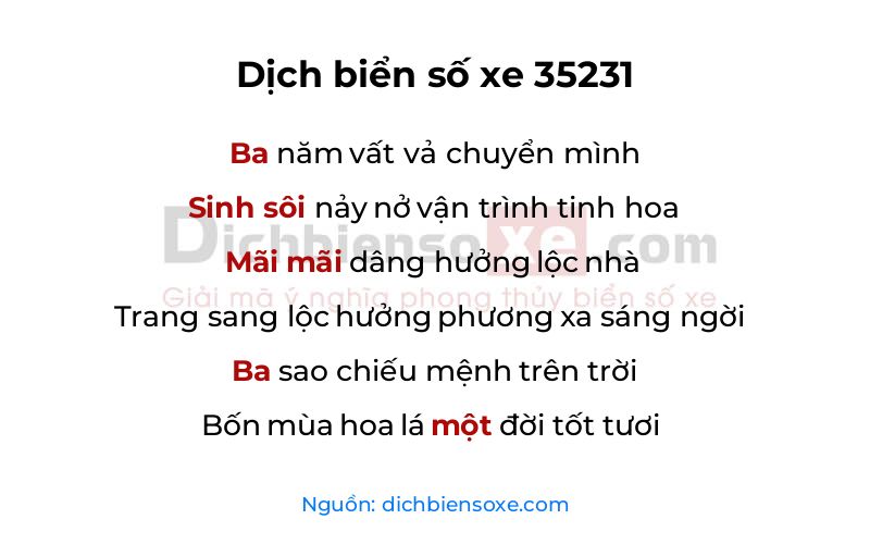 Dịch thơ biển số 35231