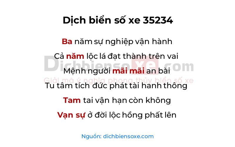 Dịch thơ biển số 35234